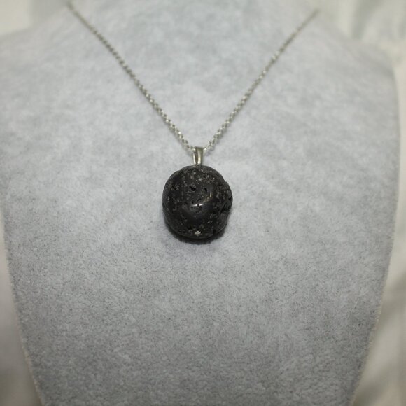 Natural Black Lava Stone Pendant Necklace – Raw Textured Healing Jewelry - Picture 1 of 6